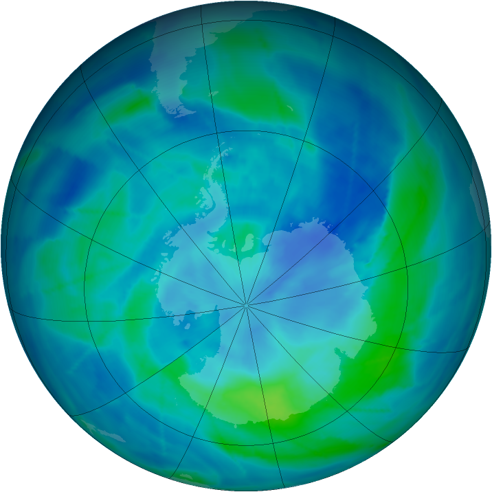 Antarctic ozone map for 15 March 2009